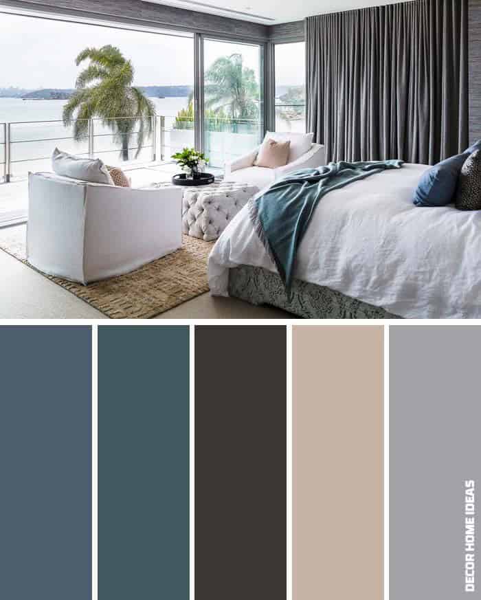 Blue, Dark Gray, and Beige