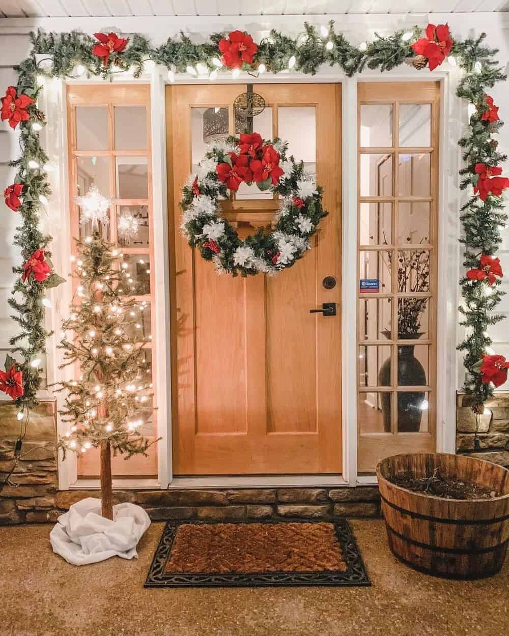 Make Your Door Visually Appealing with Red Poinsettias