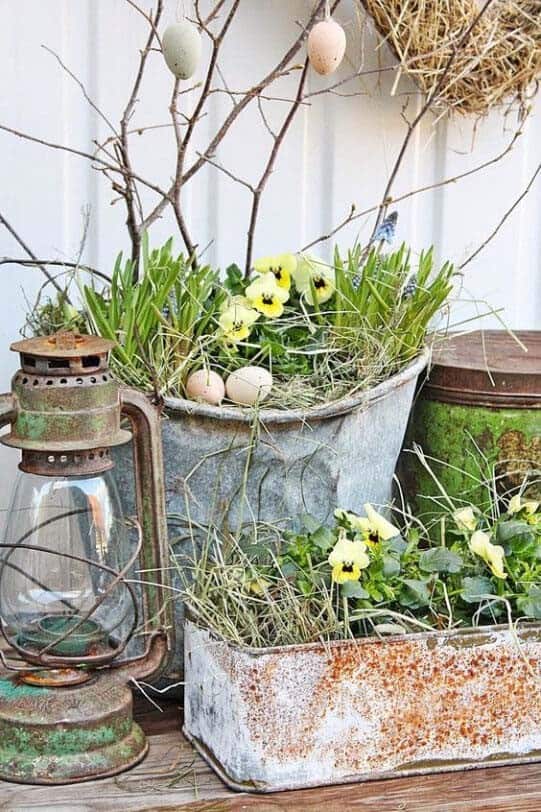 Charming Front Porch Look with Galvanized Planters