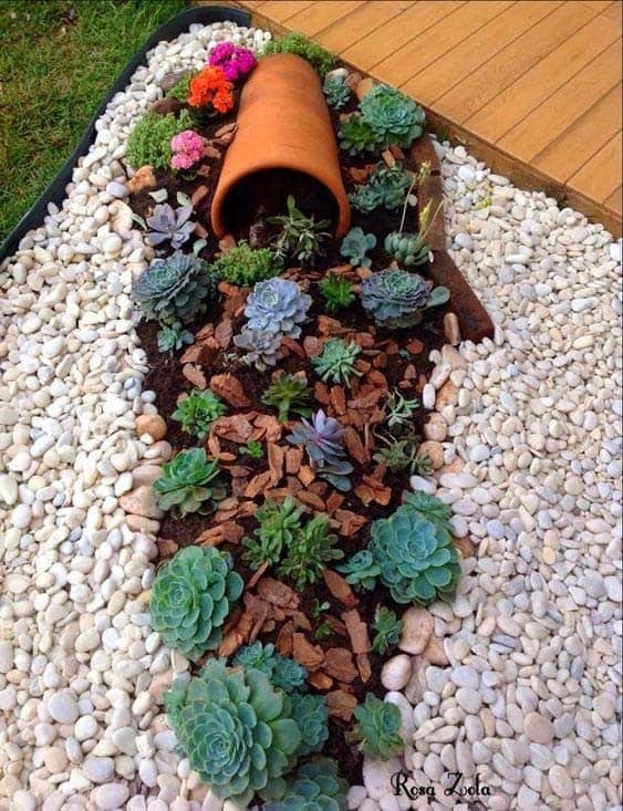 Easy Rock Garden Design with Succulents and Pebbles