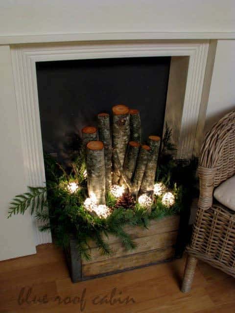 Birch Branch Illuminated Fireplace Décor