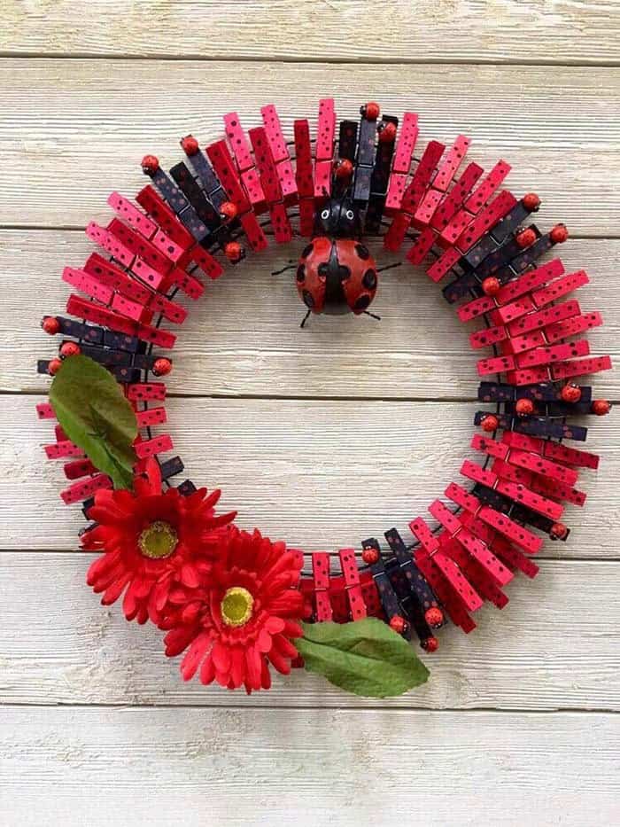 Create a Ladybug Wreath with Clothespins