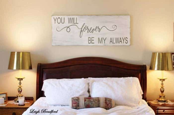 Reclaimed Wood Becomes Loving Sign Over Headboard