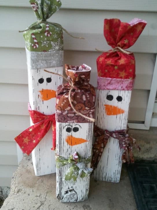 Wood And Fabric Painted Beam Snowmen