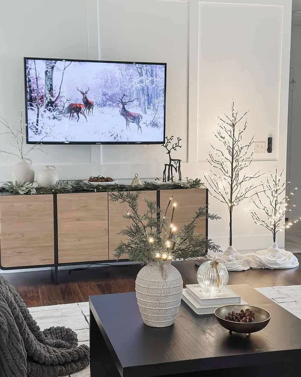 Add Sophistication to Christmas TV Stand Decor with Neutrals