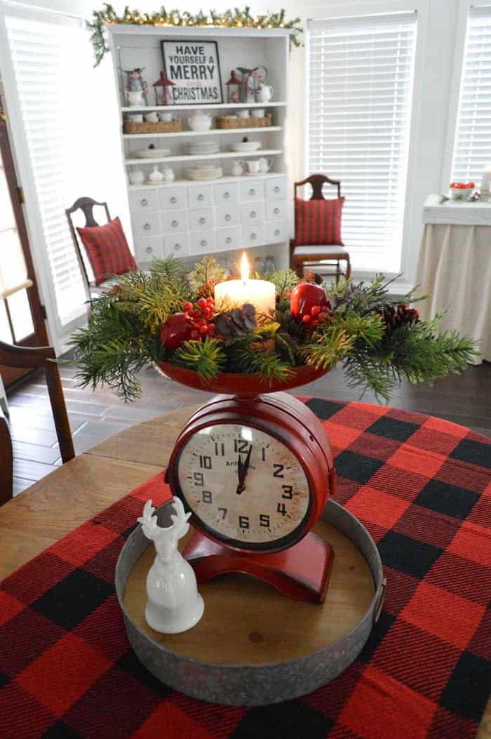 Candle-Lit Christmas Centerpiece with Vintage Kitchen Scale