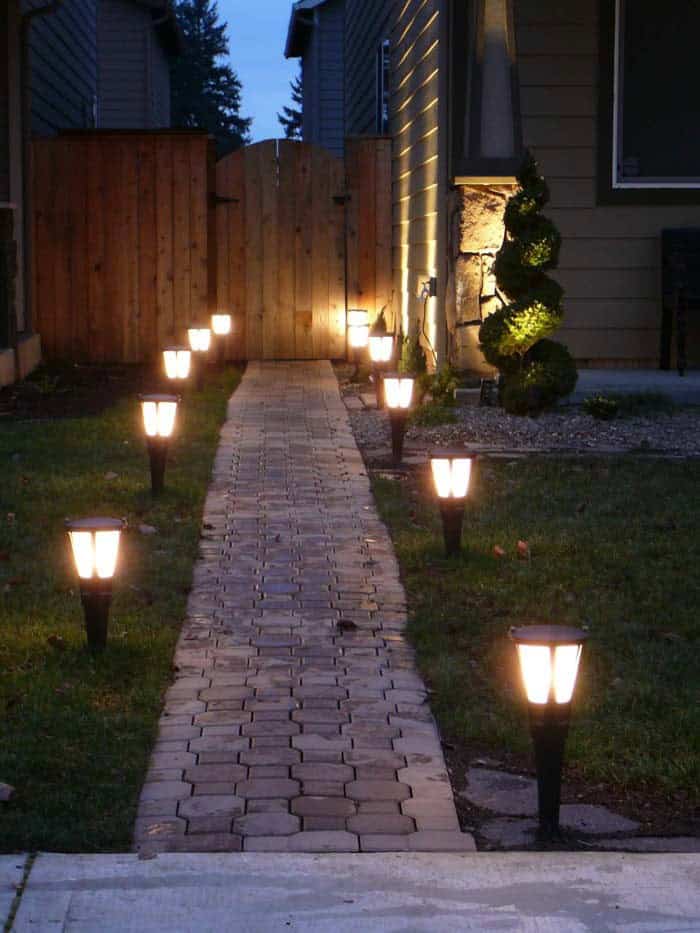 Solar Path Lighting With Backlit Trees