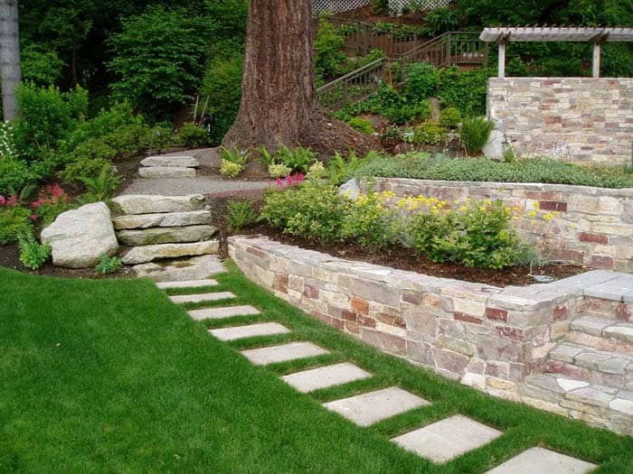 Create an Elegant Path with Light-Colored Pavers at Hill Base