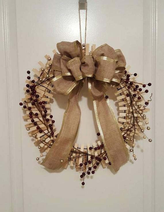 DIY Clothespin Wreath with Burlap Bow