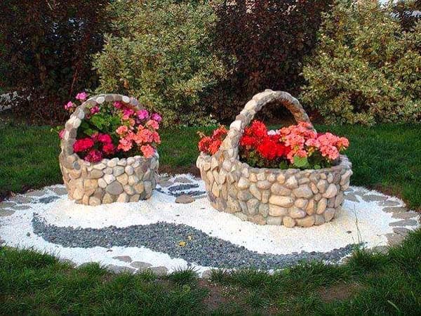 Make Rustic Stone Basket Planters for Your Garden