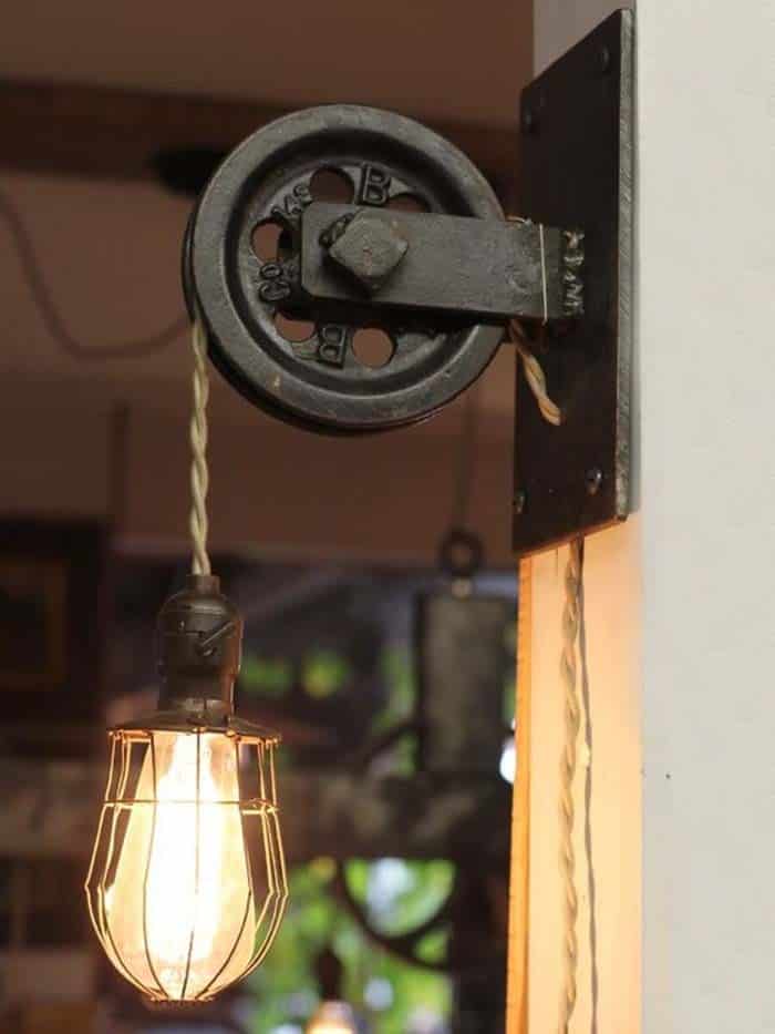 Antique Pulley Becomes Edison Bulb Sconce