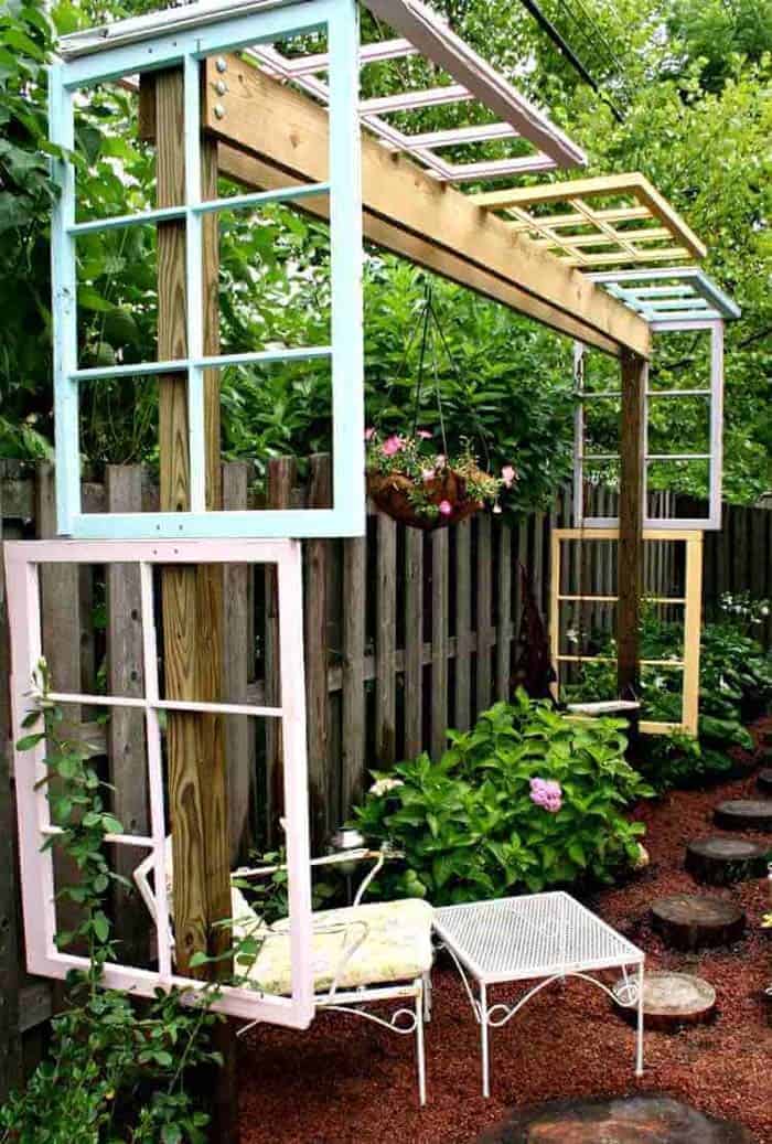 Distinctive Farmhouse Arbor with Window Frames