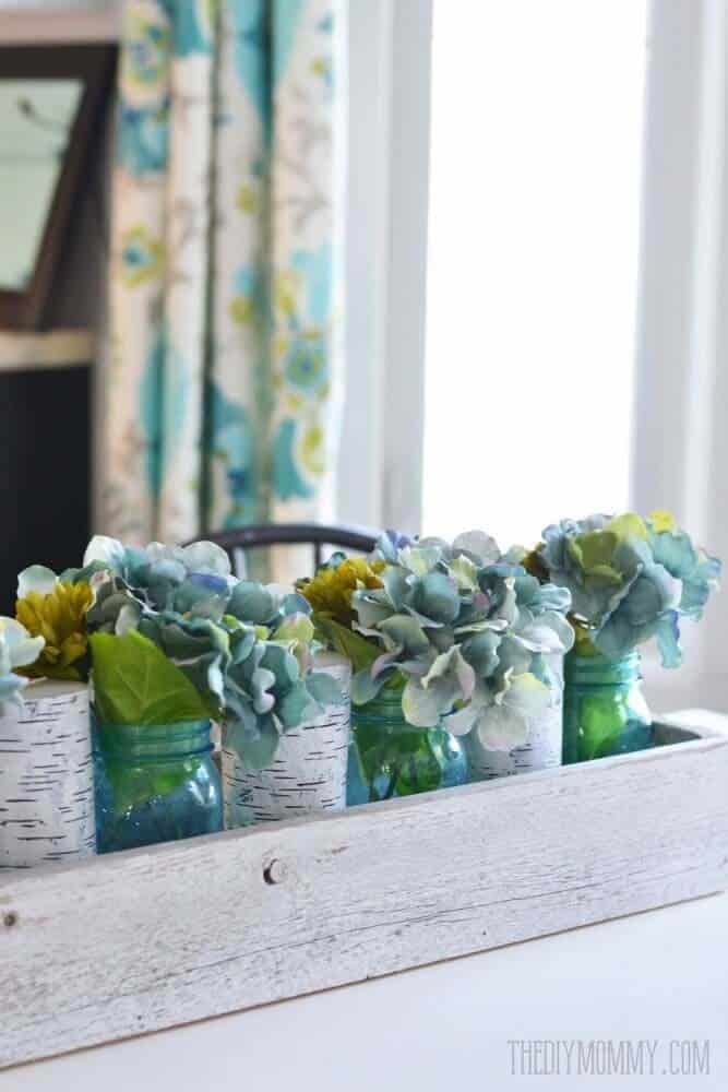 Blue Mason Jars And Birch Candles