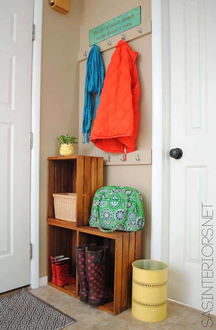 Upcycle Old Crates into Stylish Step-Effect Entryway Storage