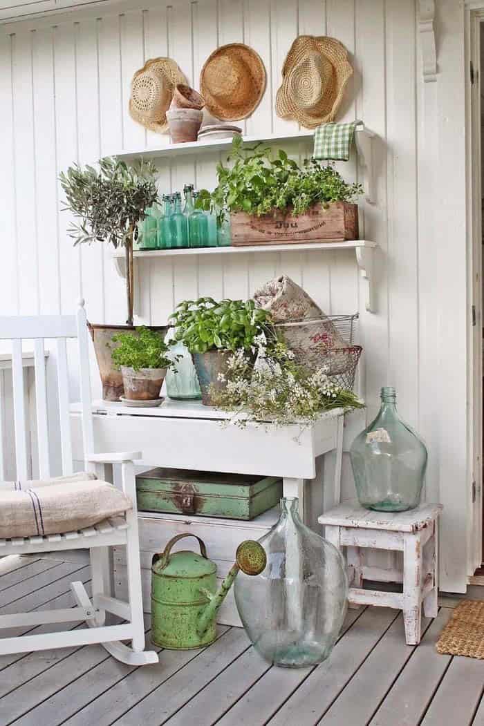 Fresh White And Green Garden Shelves