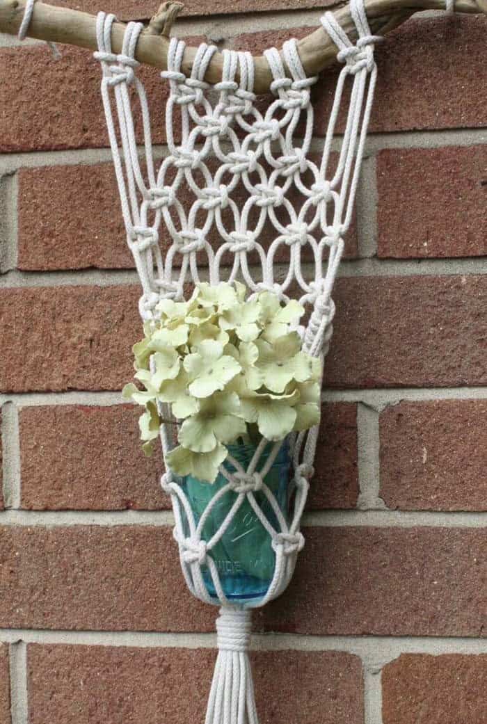 Brighten a Porch with a Macrame Flower Mason Jar Planter