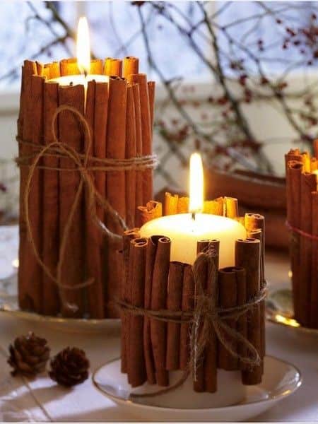 Festive Atmosphere with Cinnamon Sticks-Wrapped Candles