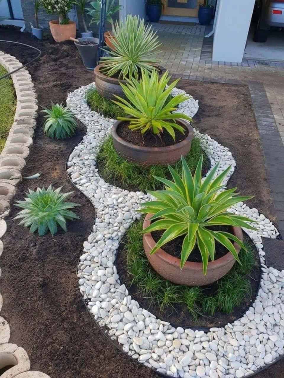 Rock Garden Border With Concrete Blocks