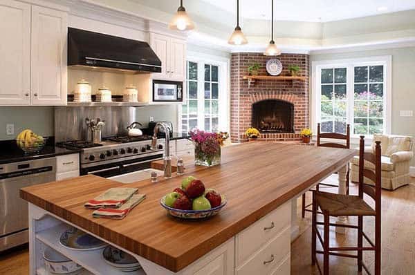 Be Bold with a Corner Fireplace in Your Kitchen