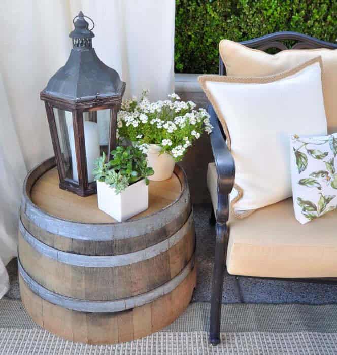 Build a Farmhouse Porch Coffee Table with Wine Barrels