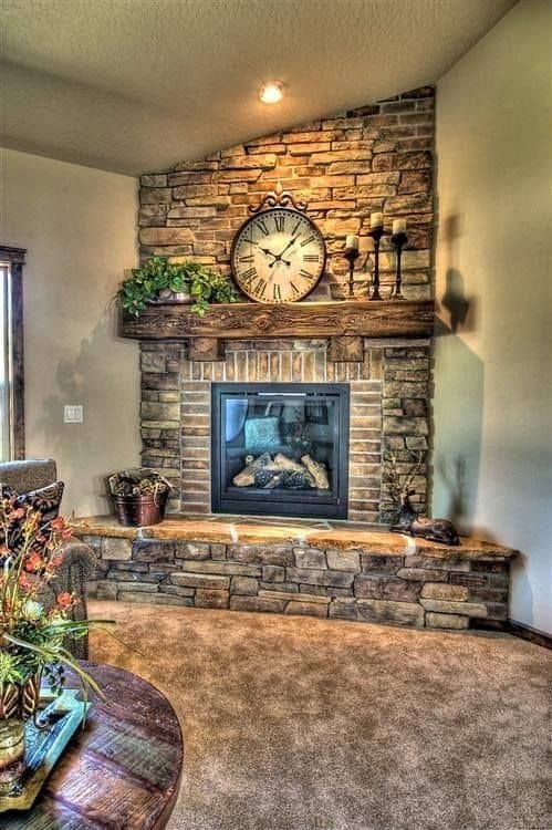 Add an Organic Feel to Your Fireplace with a Stone Wall