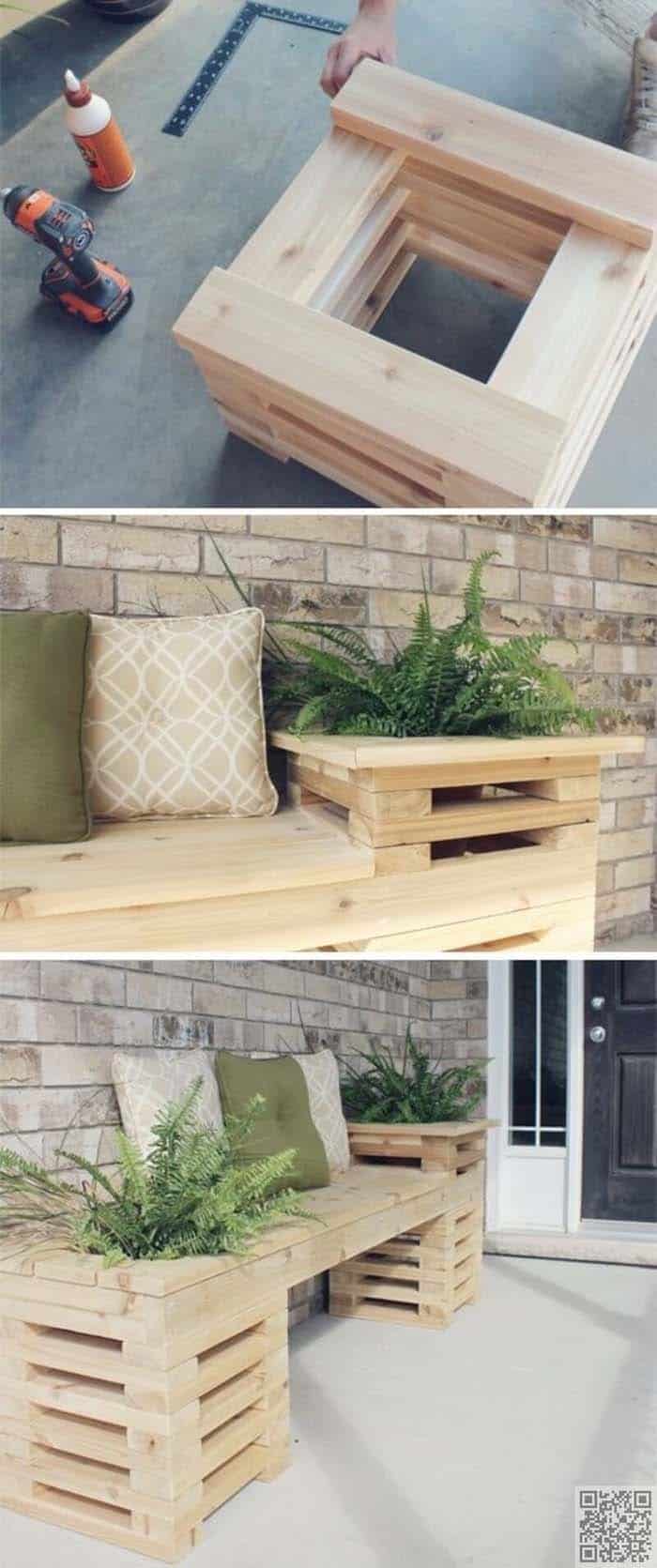 DIY Porch Bench with Built-in Planters