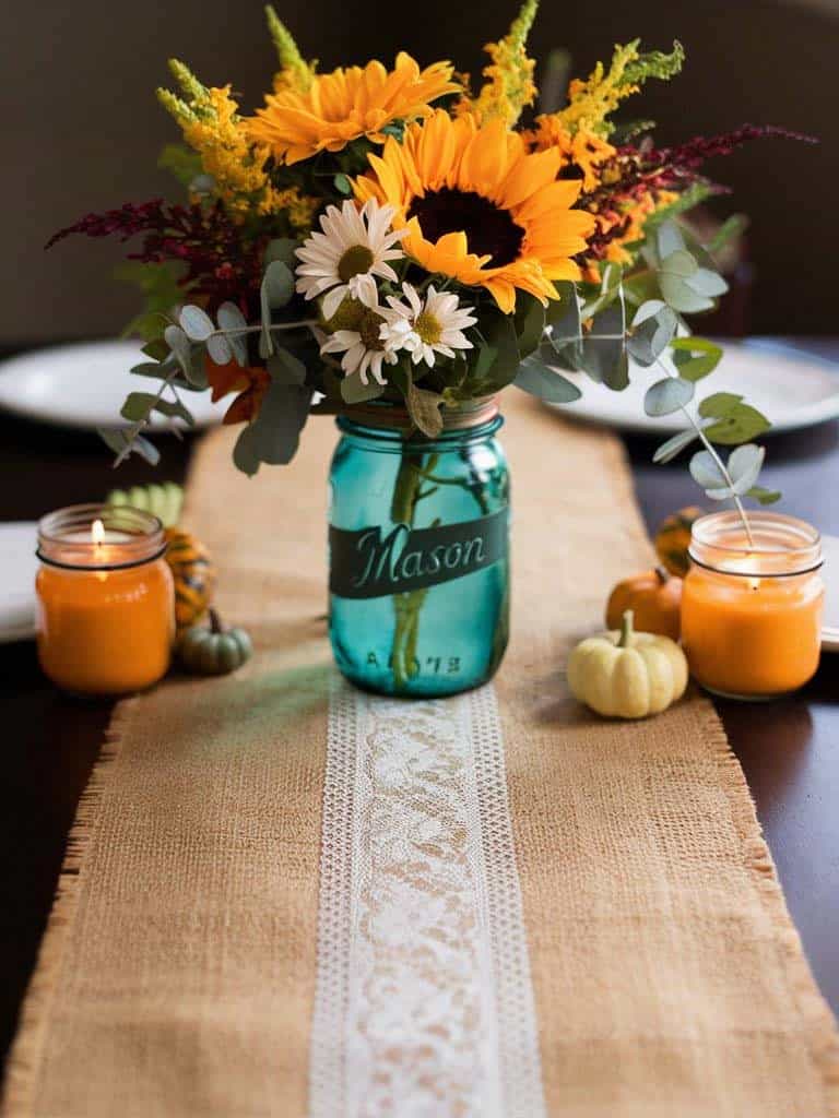 Sunflower Centerpiece with Rustic Charm