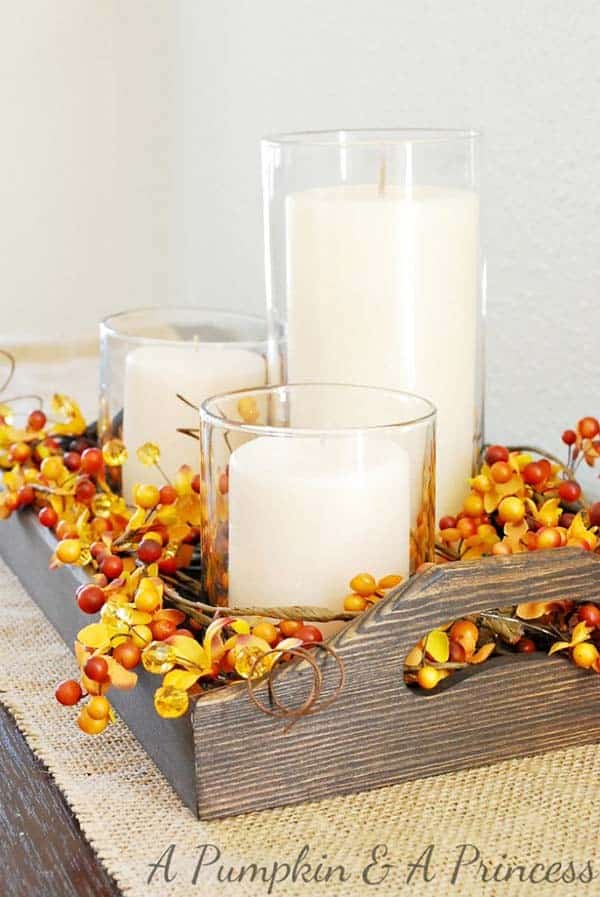 Create a Fall Candle Centerpiece with a Wooden Tray