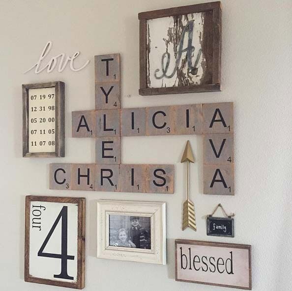 Sentimental Family Wall Art with Scrabble Tile Typography