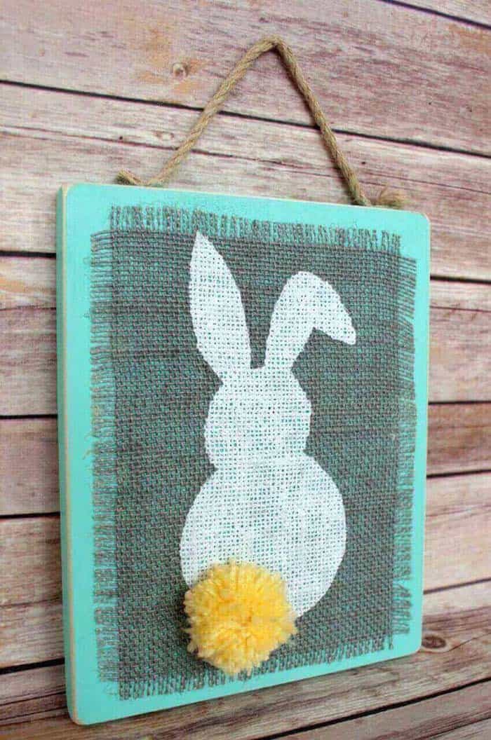 DIY Burlap Rabbit With Pom Pom Tail