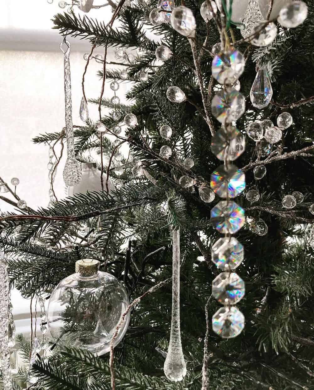 Crystal Ornaments With Black Fairy Lights