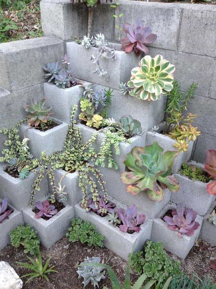 Create Built-In Tiered Planters with Cinder Blocks