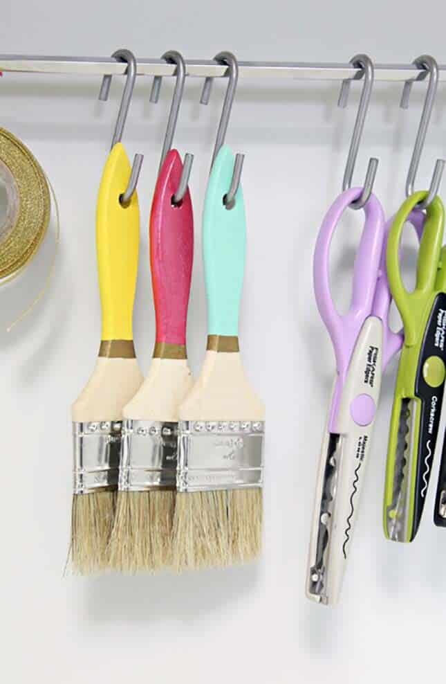 Organize Craft Supplies with a Rod and Hooks