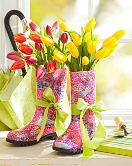 Repurpose Old Boots into Colorful Spring Centerpieces