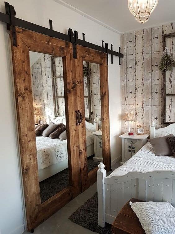 Bring Farmhouse Charm with Sliding Mirrored Barn Door