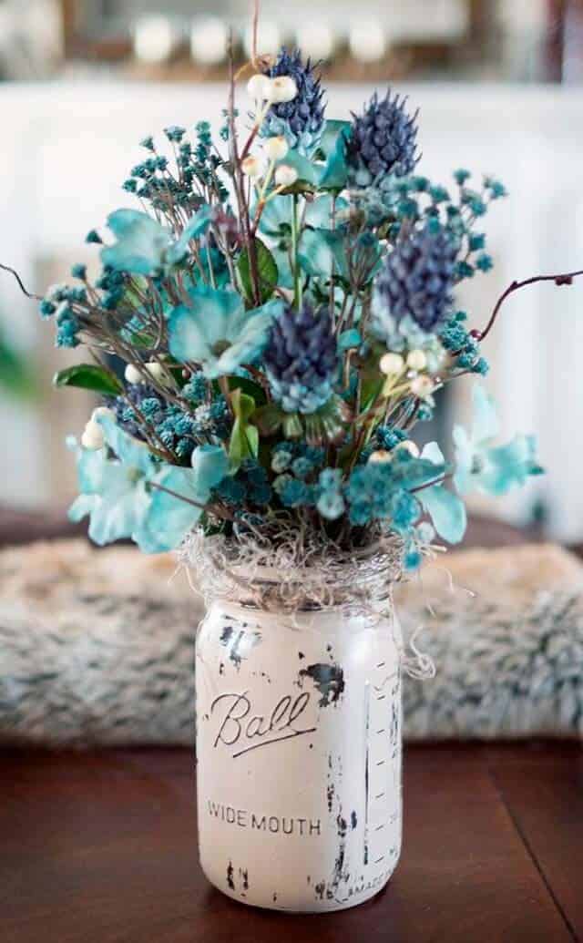 Dried Blue Blossoms in a Old Mason Jar