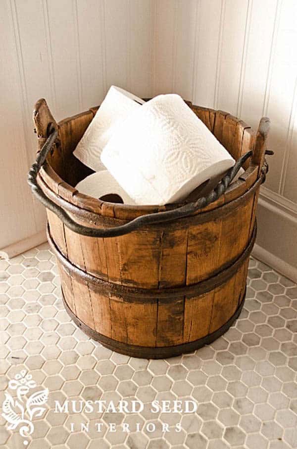 Reuse A Wooden Bucket To Store Extra Rolls