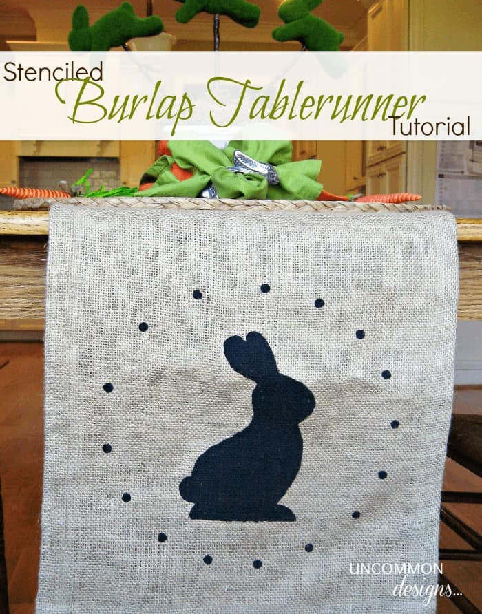 Burlap Table Runner with Stenciled Bunny Design