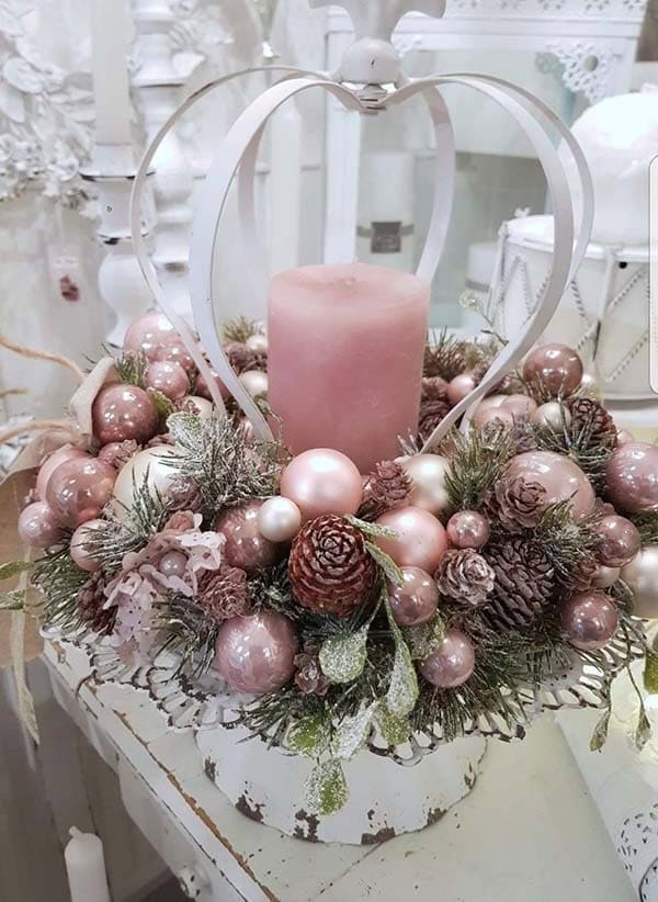 Surround a Rose Gold Candle with Fir and Pine Cones