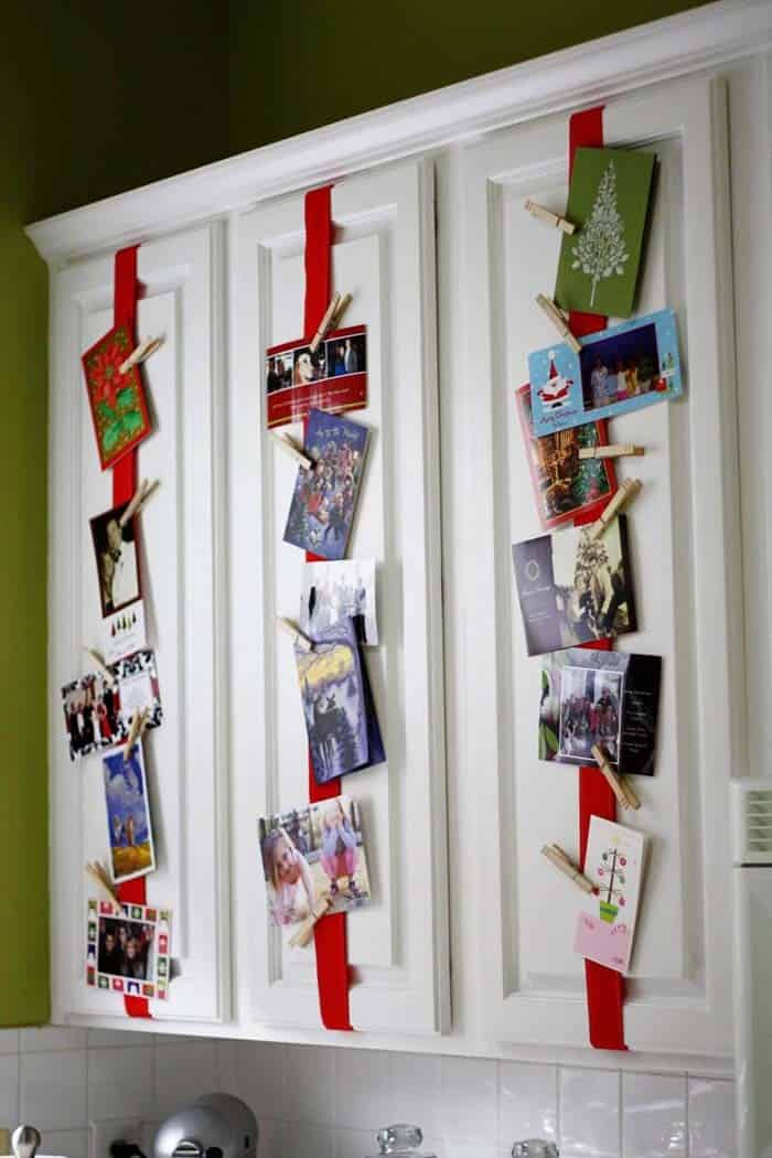 Create a Festive Christmas Cards Display on Kitchen Cabinets