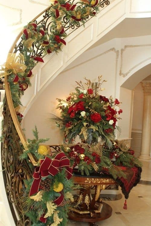 Make a Rustic Staircase Garland with Fir and Fabric Bows