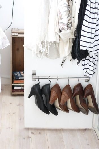 Utilize a Towel Rod for your Shoe Storage Solutions