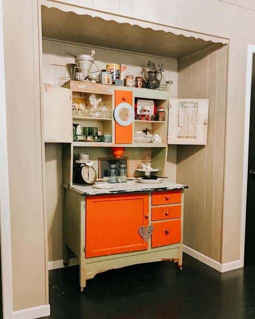 Repurposed Bakers Cabinet Laundry Room Storage