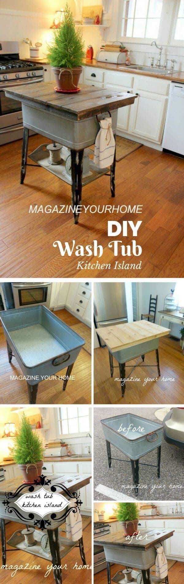 Craft a Kitchen Island with Metal Tub and Wooden Planks