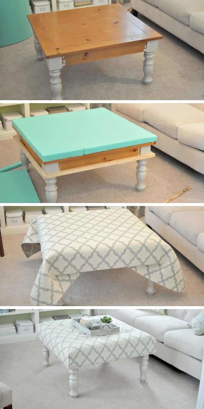 Turn an Old Center Table into an Upholstered Coffee Table