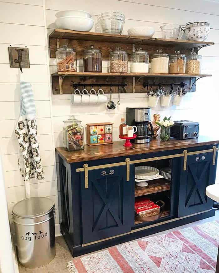 Add Brightness with a Navy Blue Coffee Bar Stand