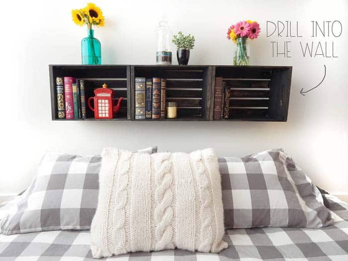 Use Vintage Crates for Headboard Storage