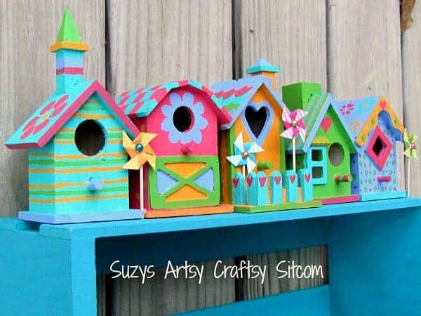 Bright And Quirky Painted Birdhouse Row