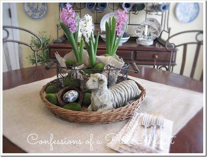 Rustic Easter Centerpiece with a Filled Wicker Basket