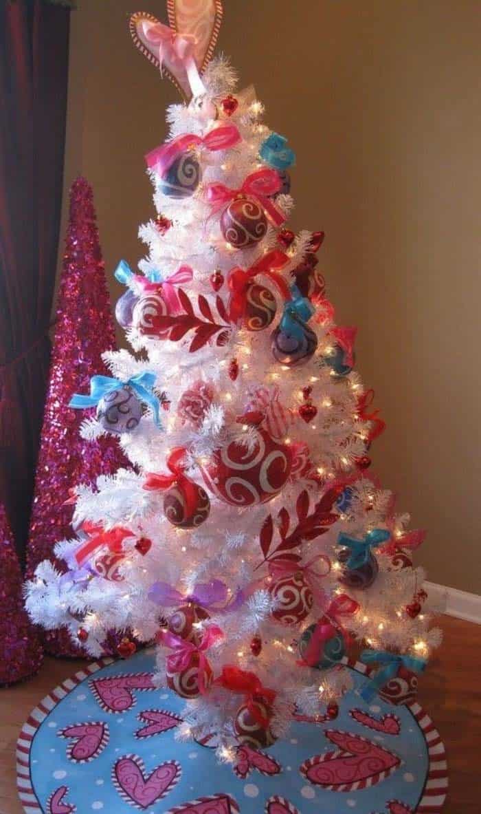 Valentine’s Day White Tree with Turquoise Ornaments